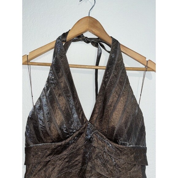 Cache Brown Dress Size 8 Layered Cocktail Metallic copper  Halter - Picture 3 of 7